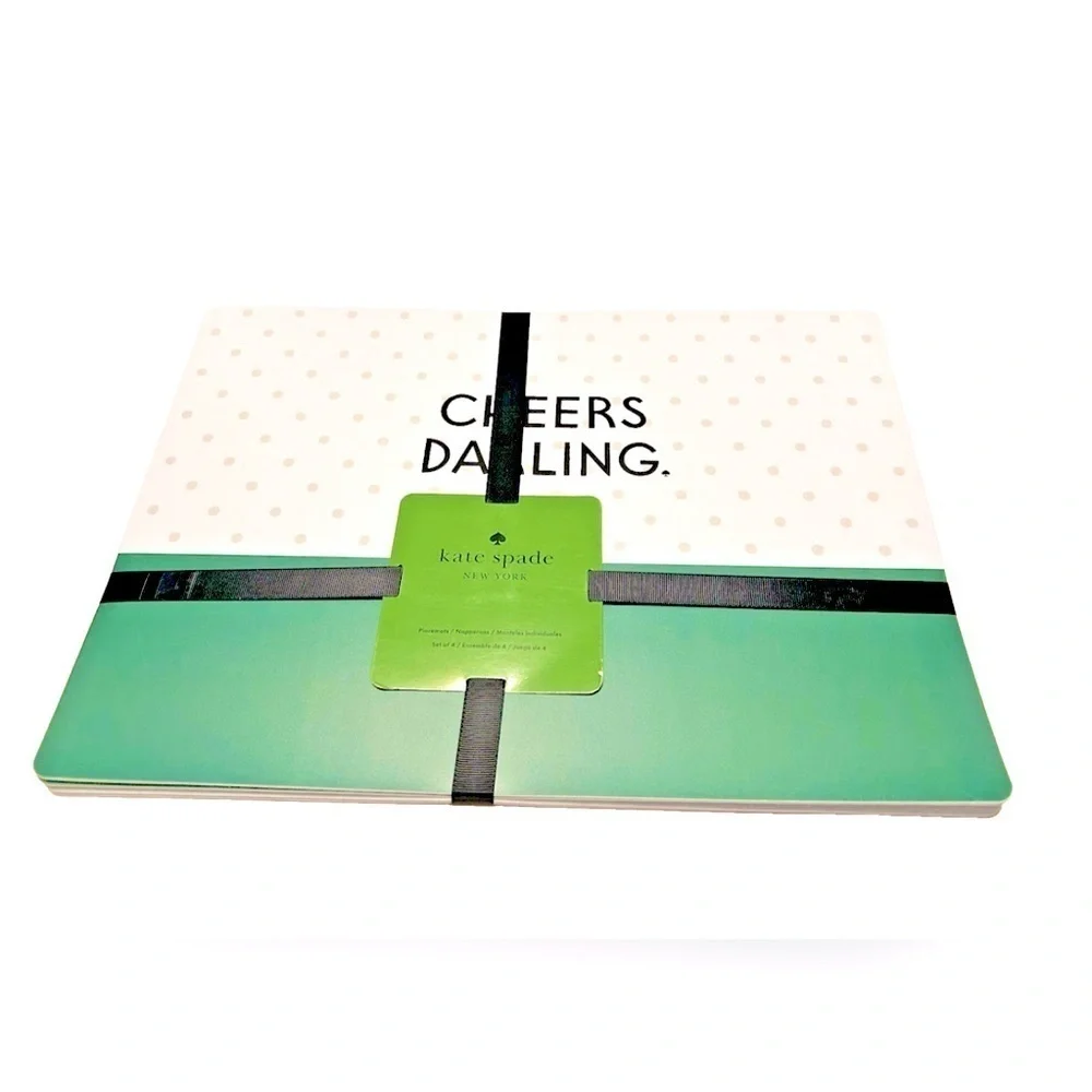 Kate Spade “CHEERS DARLING” Green and White Polka Dot Placemats